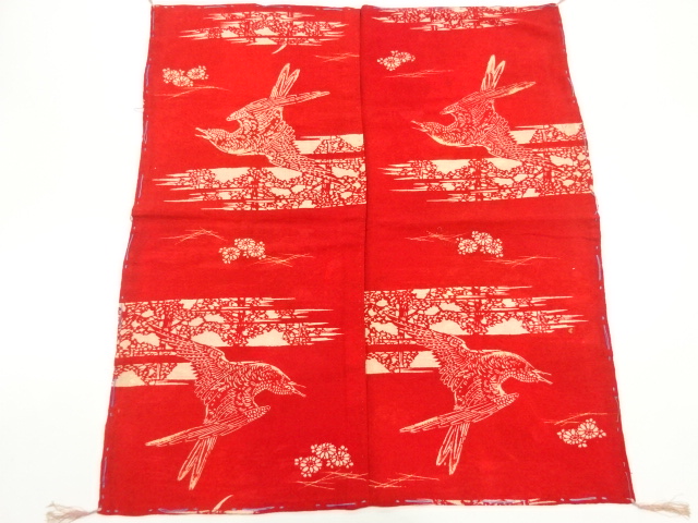 アンティーク　赤江戸縮緬鳥模様帛紗